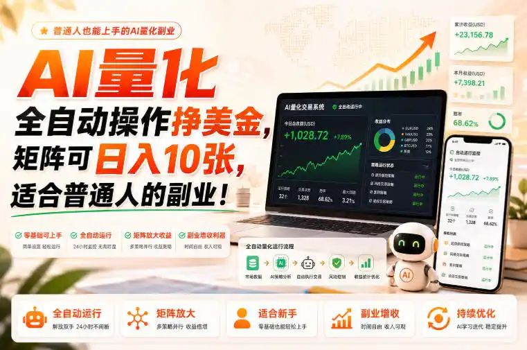 AI量化全自动操作挣美金，矩阵可日入10张，适合普通人的副业！【揭秘】-云网创