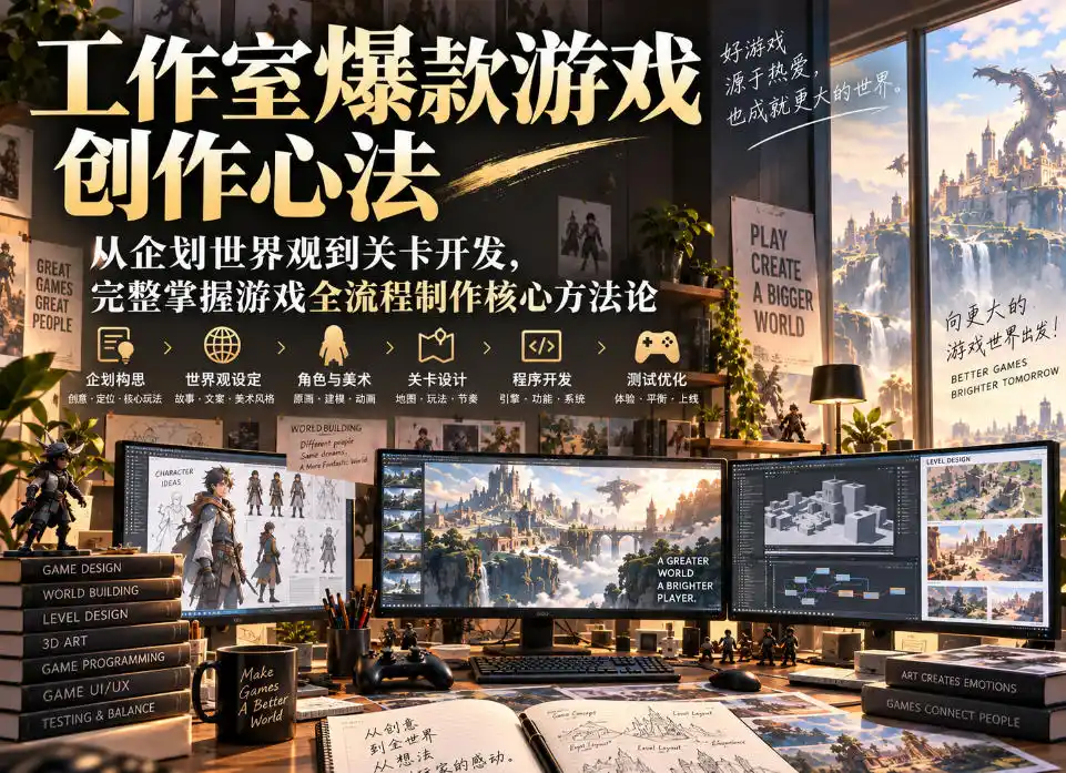 工作室爆款游戏创作心法|从企划世界观到关卡开发,完整掌握游戏全流程制作核心方法论-云网创