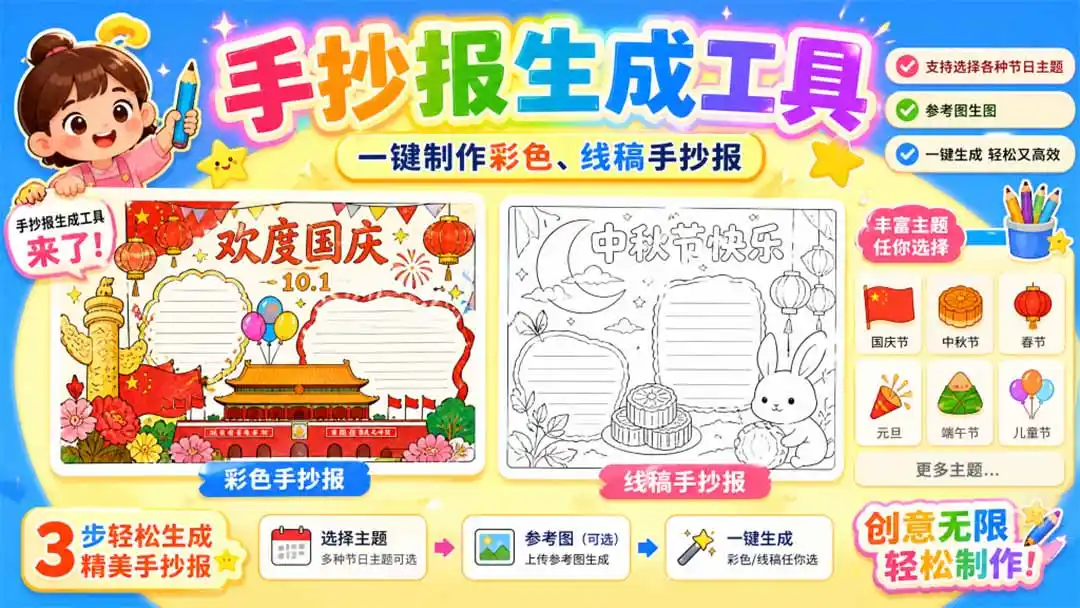 手抄报批量生成工具来了，完全免费，告别豆包生图，这个高清无水印-云网创
