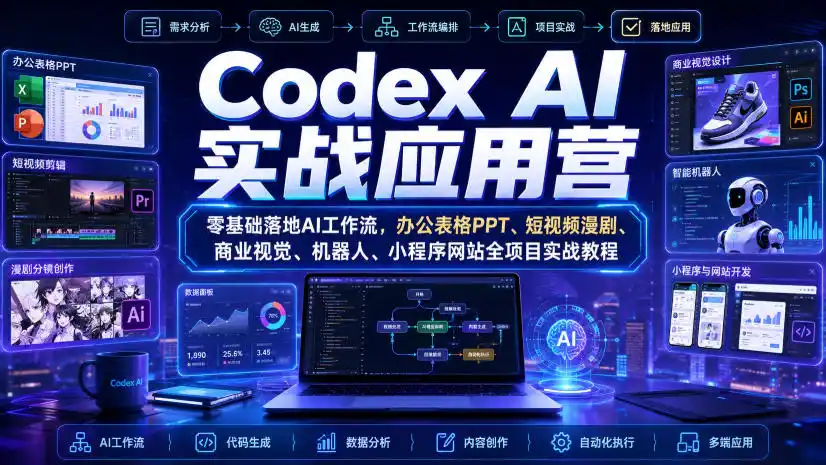 Codex AI实战应用营|零基础落地AI工作流,办公表格PPT、短视频漫剧、商业视觉、机器人、小程序网站全项目实战教程-云网创