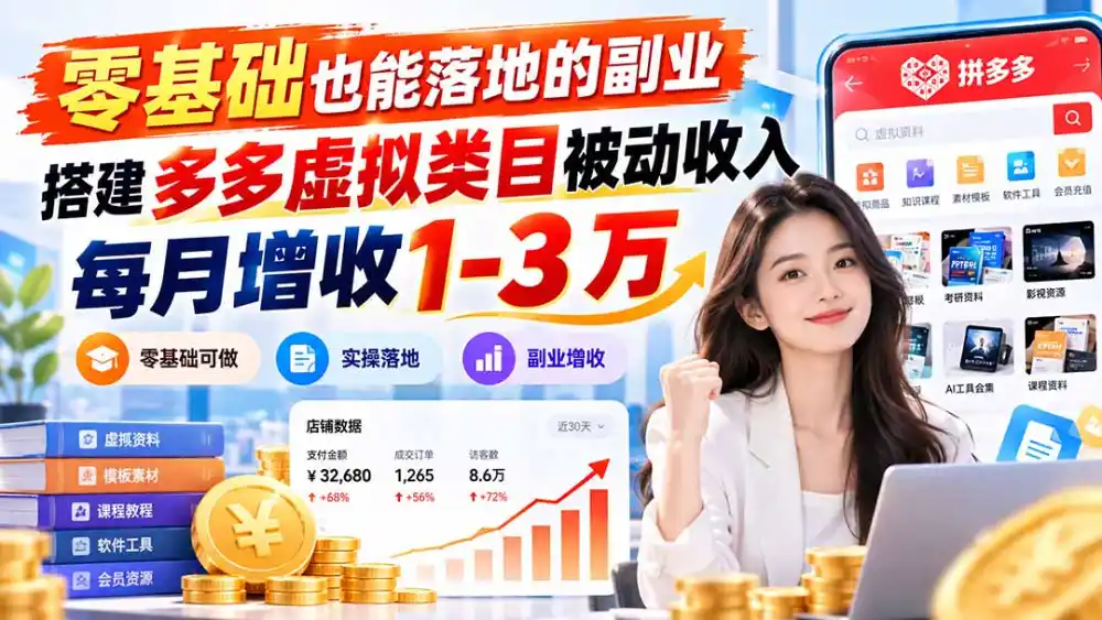 零基础也能落地的副业，搭建多多虚拟类目被动收入，每月增收 1-3 万-云网创