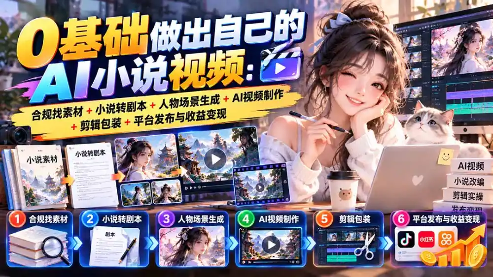 0基础做出自己的AI小说视频:合规找素材+小说转剧本+人物场景生成+AI视频制作+剪辑包装+平台发布与收益变现-云网创