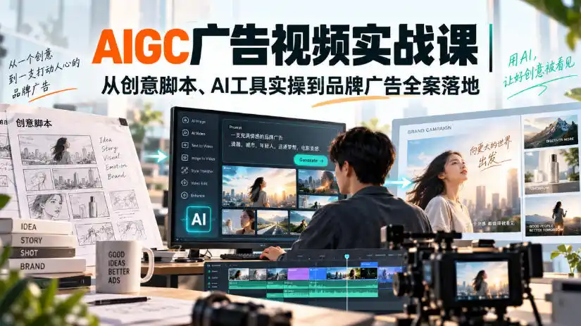 AIGC广告视频实战课|从创意脚本、AI工具实操到品牌广告全案落地-云网创