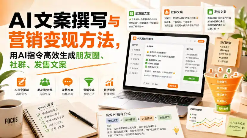 AI文案撰写与营销变现方法，用AI指令高效生成朋友圈、社群、发售文案-云网创