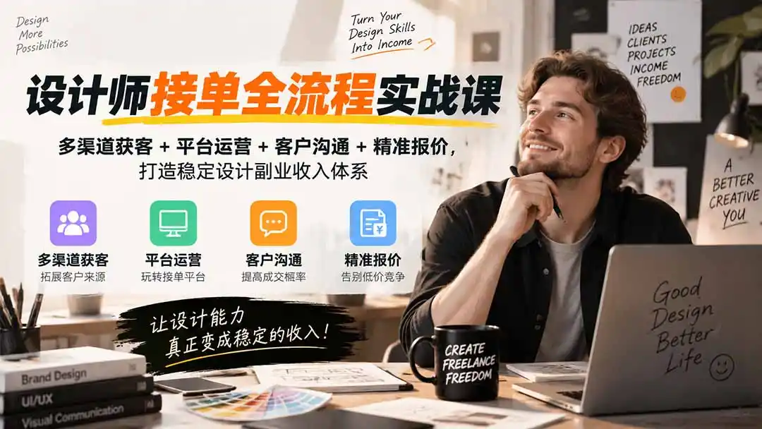 设计师接单全流程实战课-无水印|多渠道获客+平台运营+客户沟通+精准报价,打造稳定设计副业收入体系-云网创