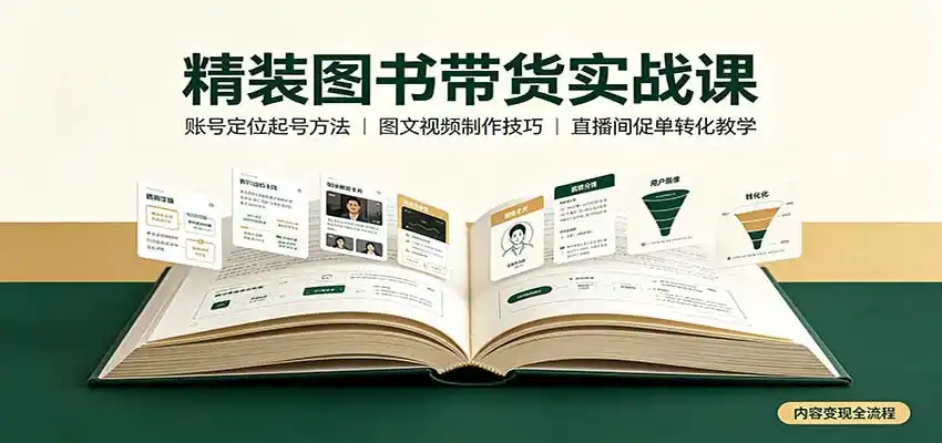 精装图书带货实战课:账号定位起号方法,图文视频制作,促单转化教学-云网创
