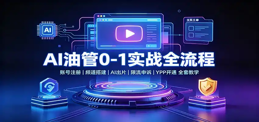 AI油管0-1实战：账号注册频道搭建，AI出片，限流申诉，YPP开通全套教学-云网创