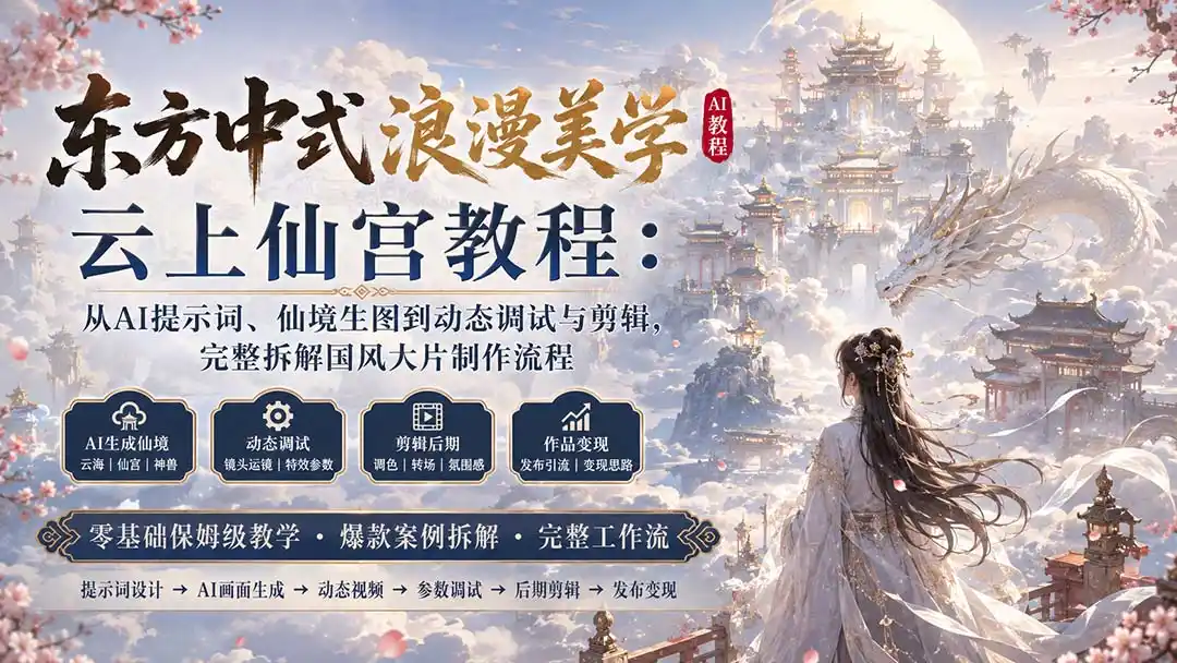 东方中式浪漫美学云上仙宫教程:从AI提示词、仙境生图到动态调试与剪辑,完整拆解国风大片制作流程-云网创