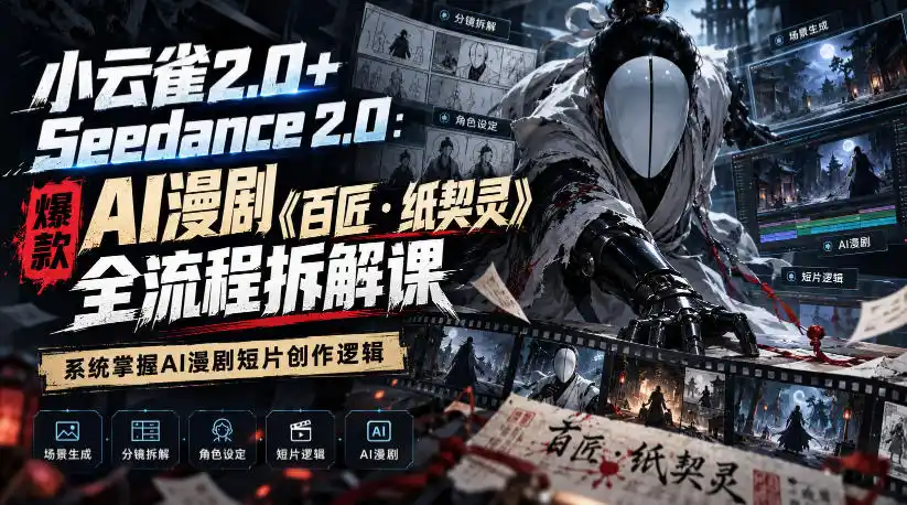小云雀2.0+Seedance 2.0：爆款AI漫剧《百匠・纸契灵》全流程拆解课，系统掌握AI漫剧短片创作逻辑-云网创