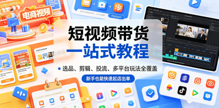 短视频带货一站式教程，选品、剪辑、投流、多平台玩法全覆盖，新手也能快速起店出单-云网创