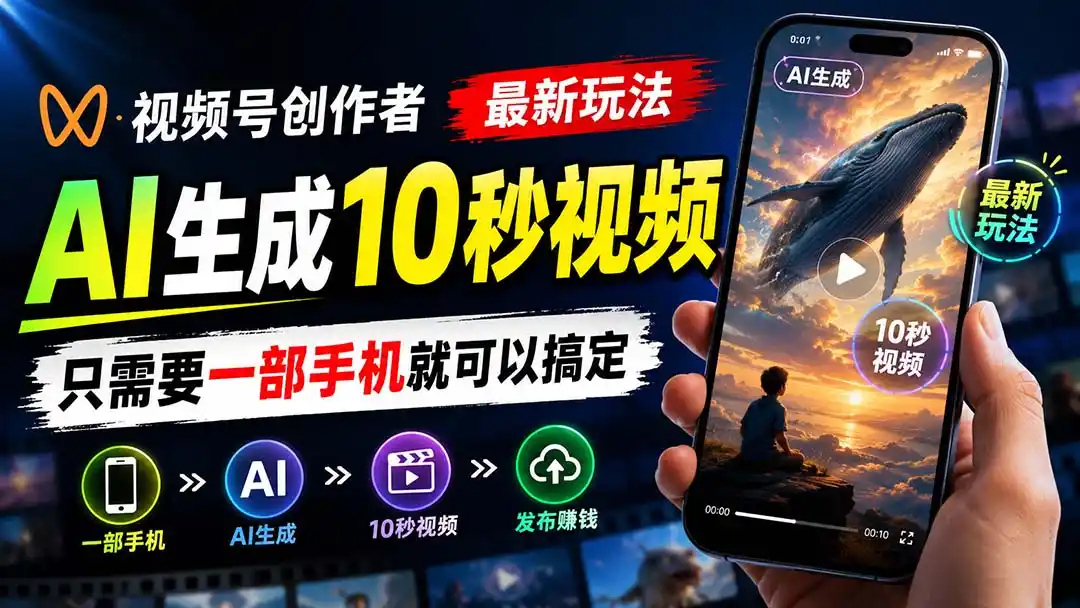 视频号创作者最新玩法，AI生成10秒视频，只需要一部手机就可以搞定-云网创