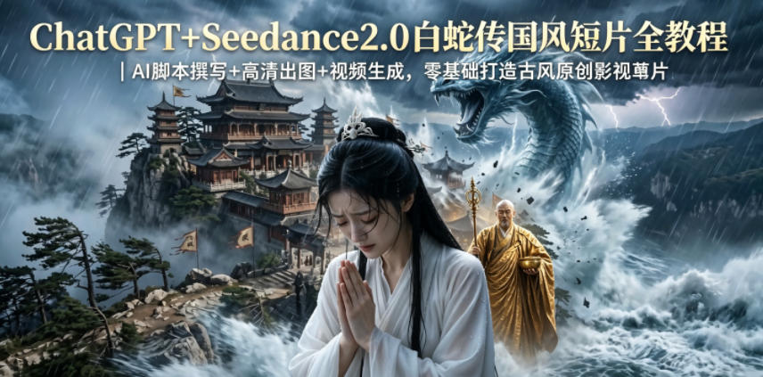 ChatGPT+Seedance2.0白蛇传国风短片全教程｜AI脚本撰写+高清出图+视频生成，零基础打造古风原创影视短片-云网创