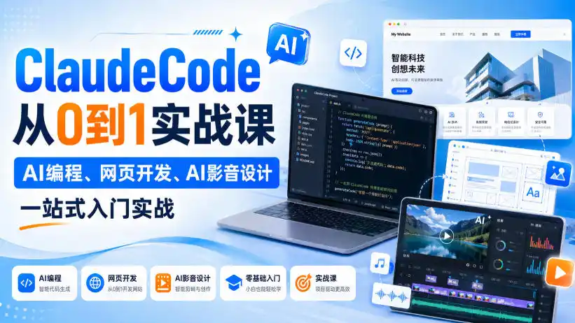 ClaudeCode从0到1实战课，AI编程、网页开发、AI影音设计一站式入门实战-云网创