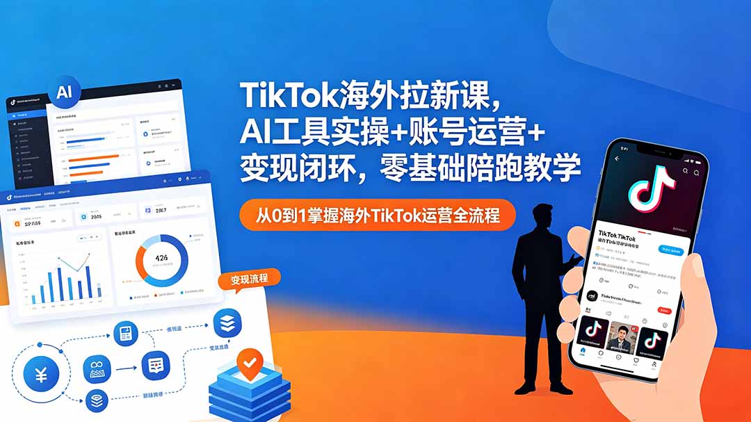 TikTok海外拉新课，AI工具实操+账号运营+变现闭环，零基础陪跑教学-云网创