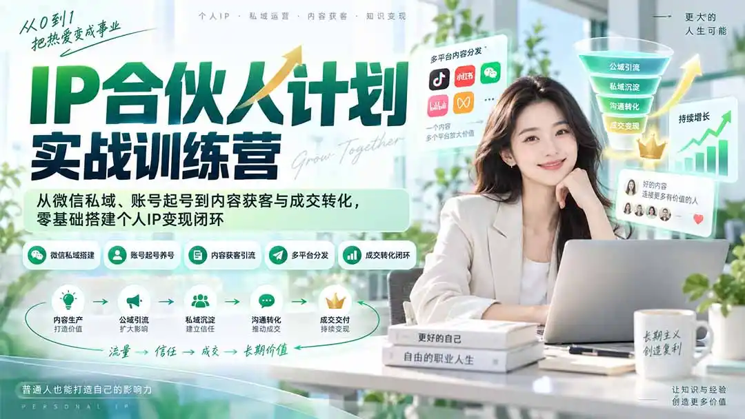 IP合伙人计划实战训练营-更新:从微信私域、账号起号到内容获客与成交转化,零基础搭建个人IP变现闭环-云网创