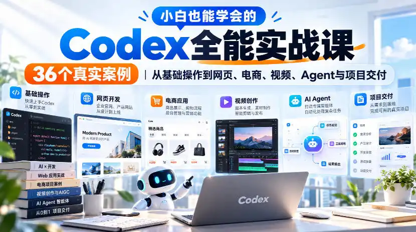小白也能学会的Codex全能实战课|36个真实案例,从基础操作到网页、电商、视频、Agent与项目交付-云网创