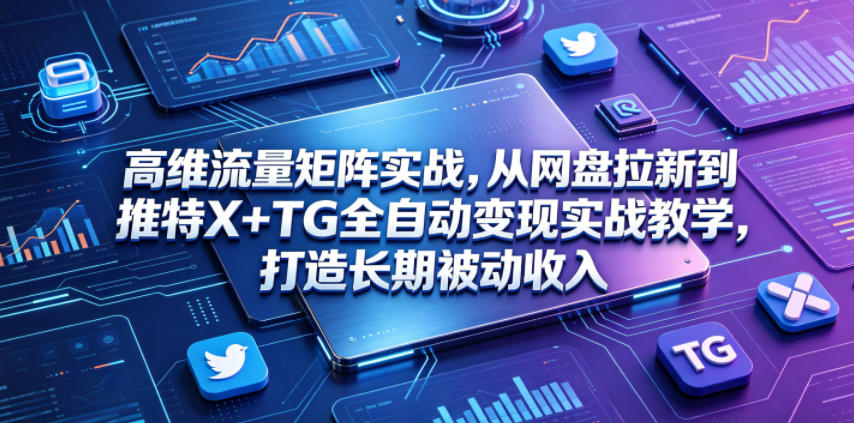 高维流量矩阵实战，从网盘拉新到推特X+TG全自动变现实战教学，打造长期被动收入-云网创