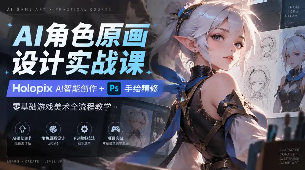 AI角色原画设计实战课｜Holopix AI智能创作+PS手绘精修，零基础游戏美术全流程教学-云网创