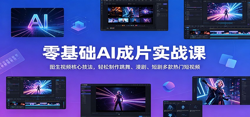 零基础AI成片实战课：图生视频核心技法，轻松制作跳舞、漫剧、短剧多款热门短视频-云网创