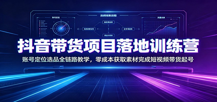 抖音带货项目落地训练营:账号定位选品全链路教学,零成本获取素材完成短视频带货起号
