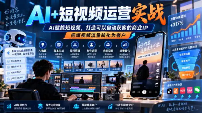 AI+短视频运营实战，AI赋能短视频，打造可以自动获客的商业IP，把短视频流量转化为客户-云网创