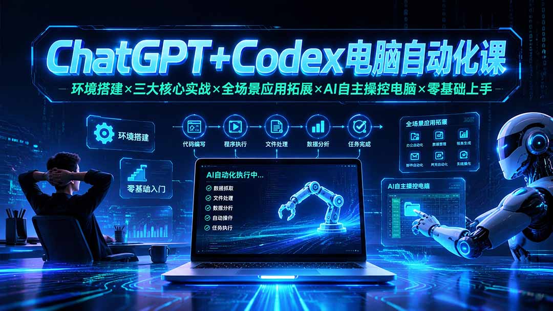 ChatGPT+Codex电脑自动化课：环境搭建×三大核心实战×全场景应用拓展×AI自主操控电脑×零基础上手-云网创