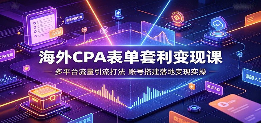 海外CPA表单套利变现课：多平台流量引流打法，账号搭建落地变现实操-云网创