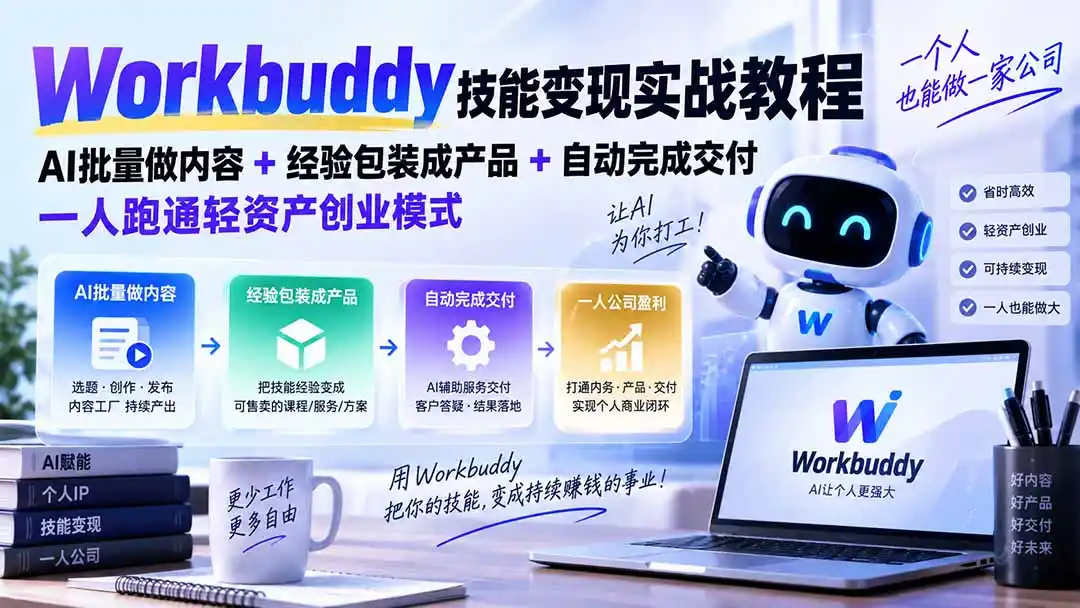 Workbuddy技能变现实战教程:AI批量做内容+经验包装成产品+自动完成交付,一人跑通轻资产创业模式-云网创