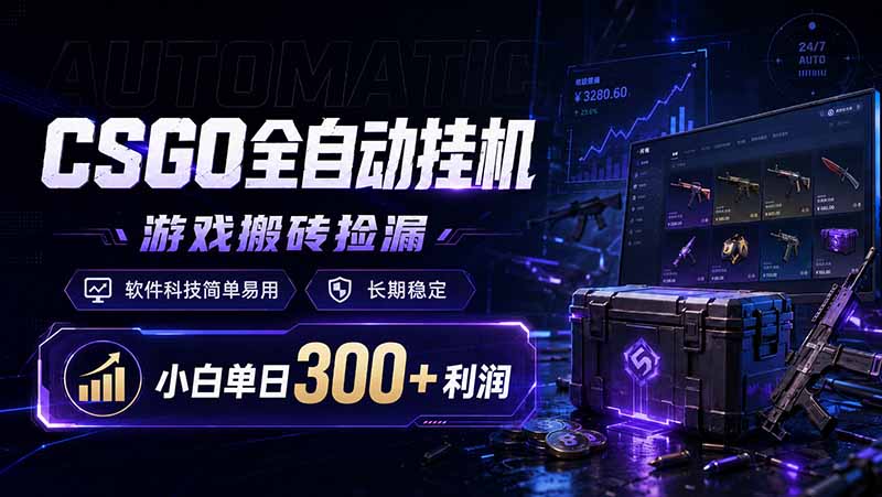 CSGO全自动挂机，游戏搬砖捡漏，软件科技简单易用，长期稳定，小白单日300+利润-云网创