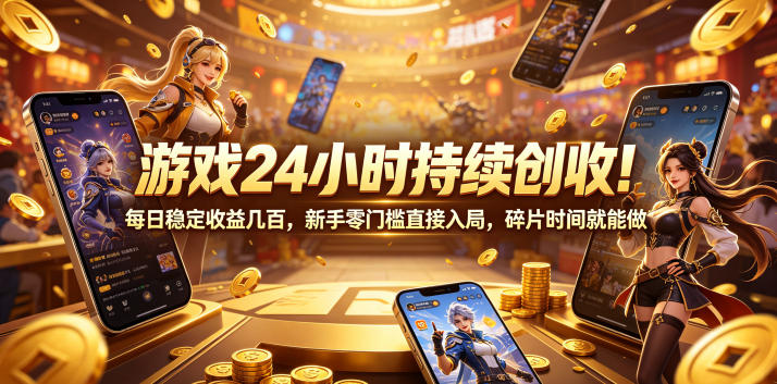 游戏24小时持续创收！每日稳定收益几百，新手零门槛直接入局，碎片时间就能做【揭秘】-云网创
