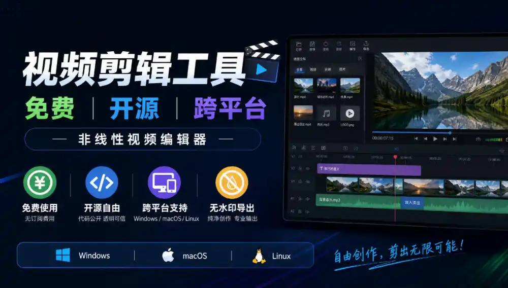视频剪辑工具,免费、开源、跨平台,非线性视频编辑器,支持Windows、macOS、Linux,无水印、无订阅费用-云网创