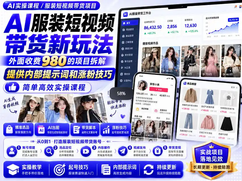 外面收费980AI快手带货系统课程,内部课程首次外放,操作简单高效,一分钟一条爆款视频-云网创