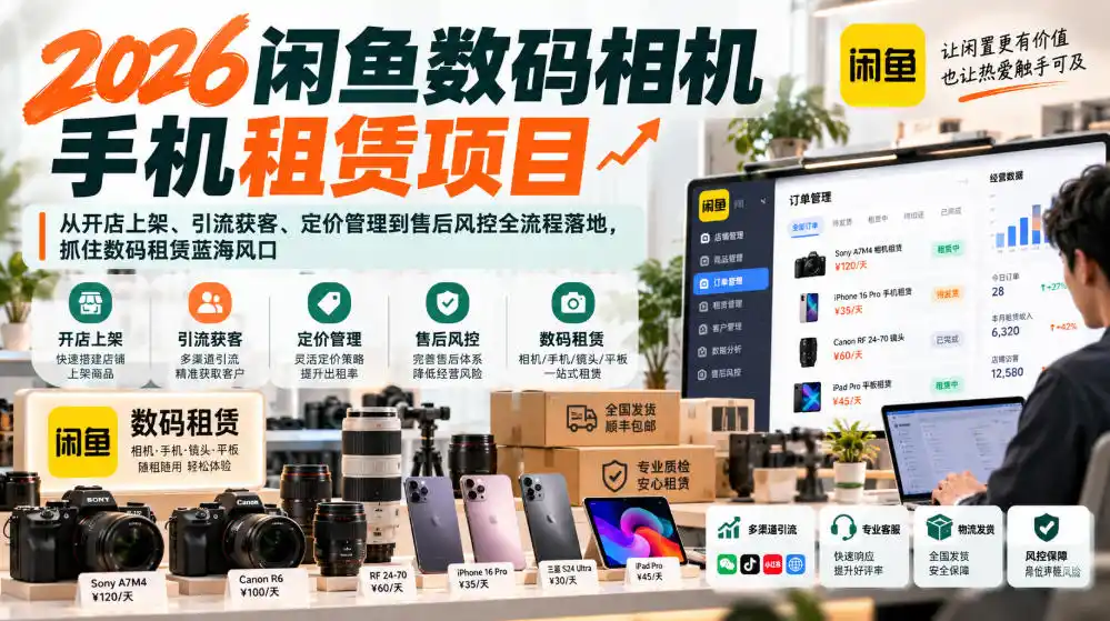 2026闲鱼数码相机手机租赁项目，从开店上架、引流获客、定价管理到售后风控全流程落地，抓住数码租赁蓝海风口-云网创