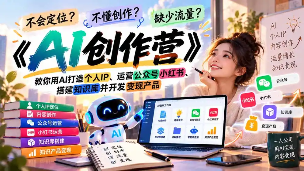 不会定位、不懂创作、缺少流量?《AI创作营》教你用AI打造个人IP、运营公众号小红书、搭建知识库并开发变现产品-云网创