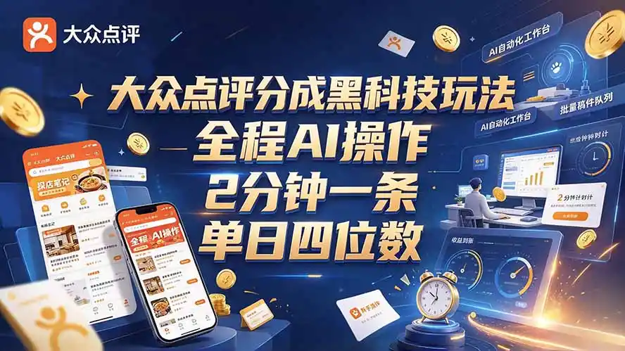 大众点评分成全网独家玩法,AI 全自动出内容,2 分钟一条,小白可冲单日四位数-云网创