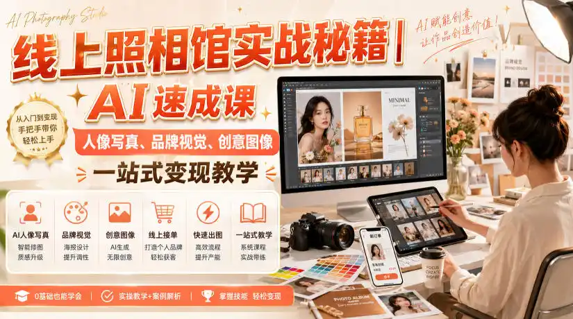线上照相馆实战秘籍｜AI速成课，人像写真、品牌视觉、创意图像一站式变现教学-云网创