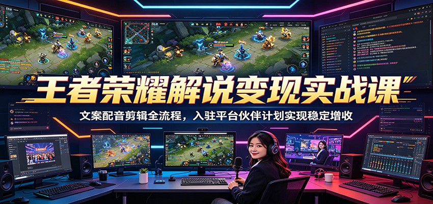 王者荣耀解说变现实战课：文案配音剪辑全流程，入驻平台伙伴计划实现稳定增收-云网创