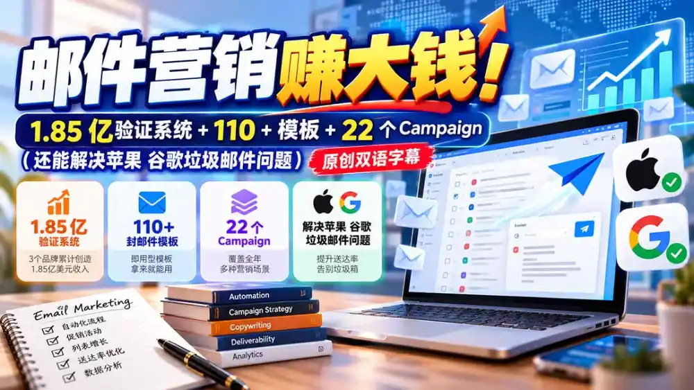 邮件营销赚大钱！1.85亿验证系统+110+模板+22个Campaign(还能解决苹果 谷歌垃圾邮件问题-云网创