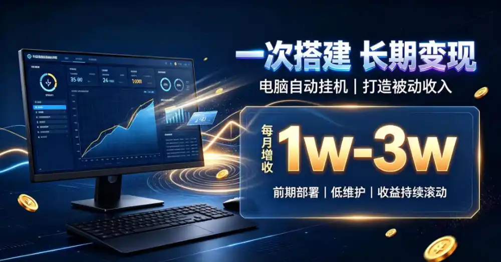 一份投入长期收益,电脑自动挂G类目,搭建被动收入每月增收1w-3w【揭秘】-云网创