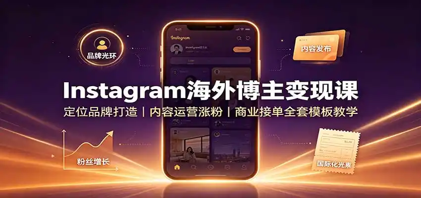 Instagram海外博主变现课:定位品牌打造,内容运营涨粉,商业接单全套模板教学-云网创