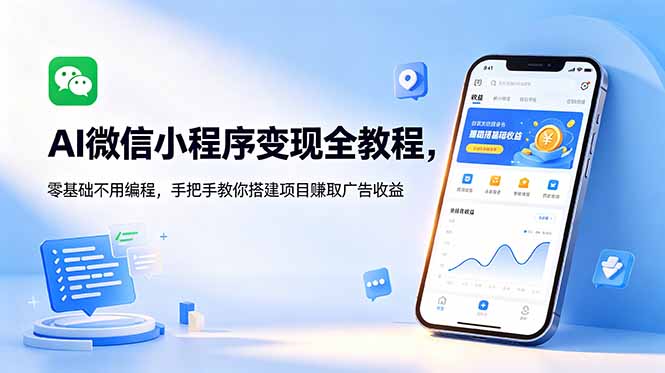 AI微信小程序变现全教程，零基础不用编程，手把手教你搭建项目赚取广告收益-云网创