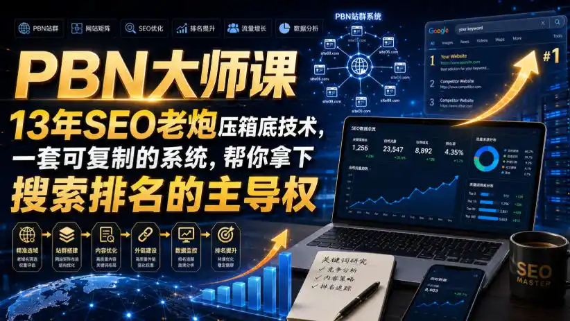 PBN大师课13年SEO老炮压箱底技术,一套可复制的系统,帮你拿下搜索排名的主导权【原创双语字幕】-云网创