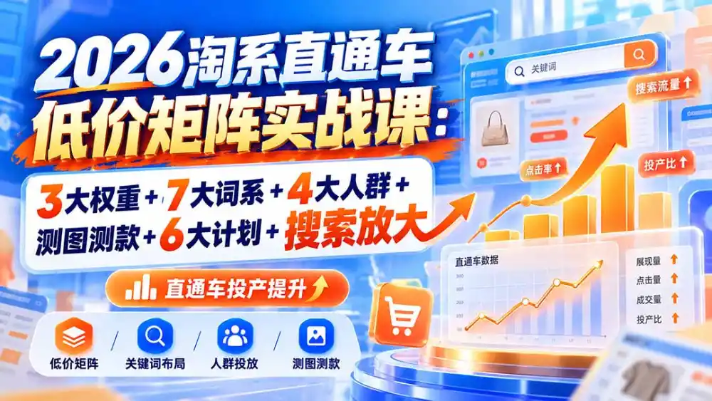2026淘系直通车低价矩阵实战课:3大权重+7大词系+4大人群+测图测款+6大计划+搜索放大-云网创