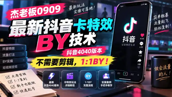 杰老板0909最新抖音卡特效搬运技术，抖音4040版本，不需要剪辑，1:1搬运！-云网创