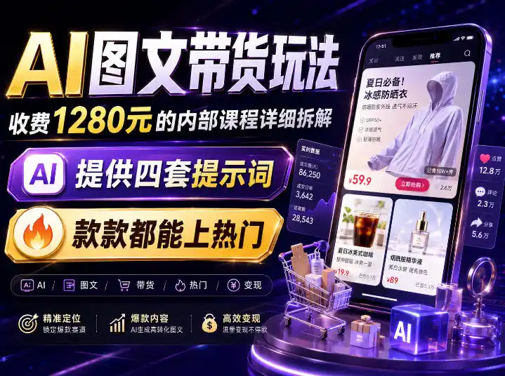 AI图文带货内部玩法,1280内部课程对外系统拆解,看完直接上手变现!-云网创