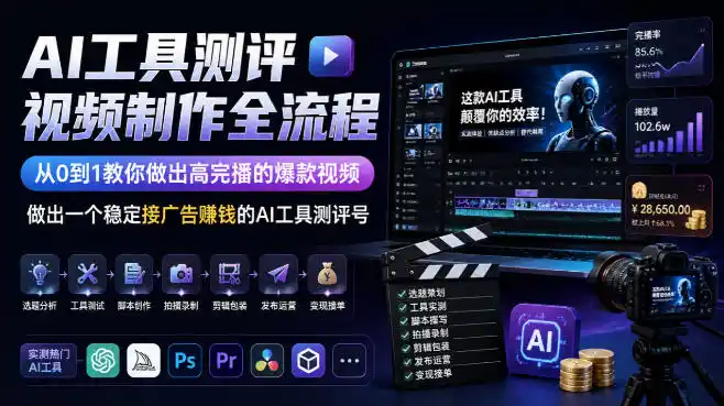 AI工具测评视频制作全流程,从0到1教你做出高完播的爆款视频,做出一个稳定接广告賺钱的AI工具测评号-云网创