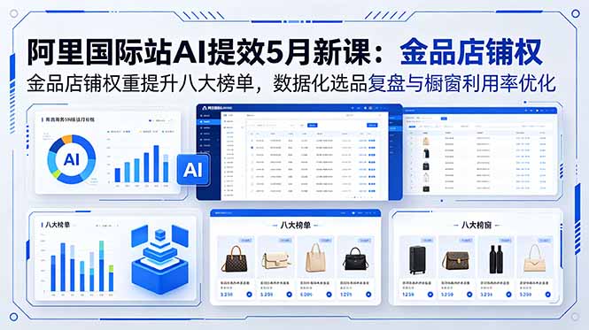 阿里国际站AI提效5月新课：金品店铺权重提升八大榜单，数据化选品复盘与橱窗利用率优化-云网创