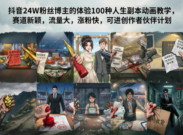 抖音24W粉丝博主的体验100种人生副本动画教学，赛道新颖，流量大，涨粉快，可进创作者伙伴计划-云网创