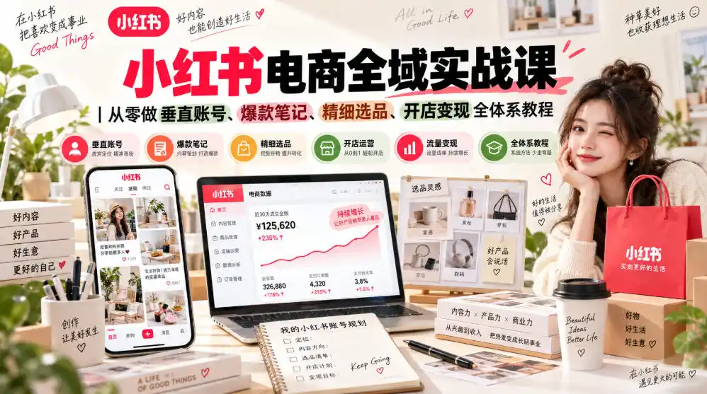 小红书电商全域实战课|从零做垂直账号、爆款笔记、精细选品、开店变现全体系教程-云网创