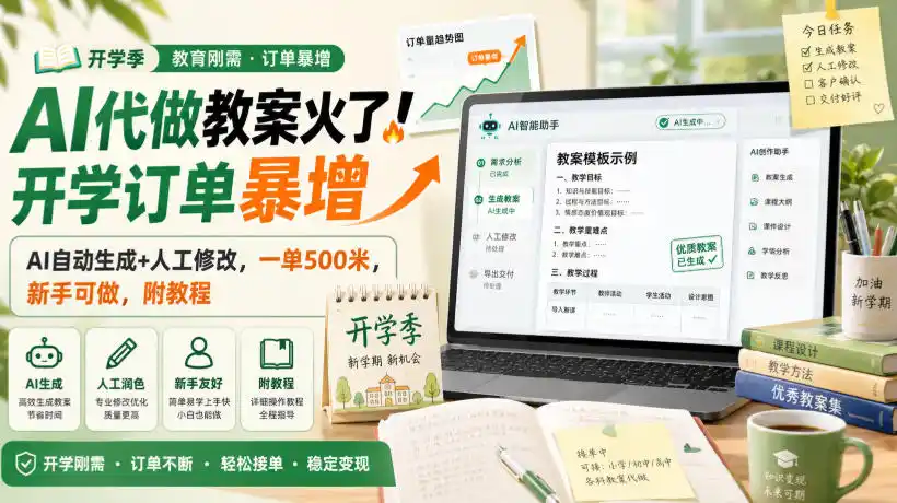 AI代做教案火了!开学订单暴增,AI自动生成+人工修改,一单500米,新手可做,附教程【揭秘】-云网创
